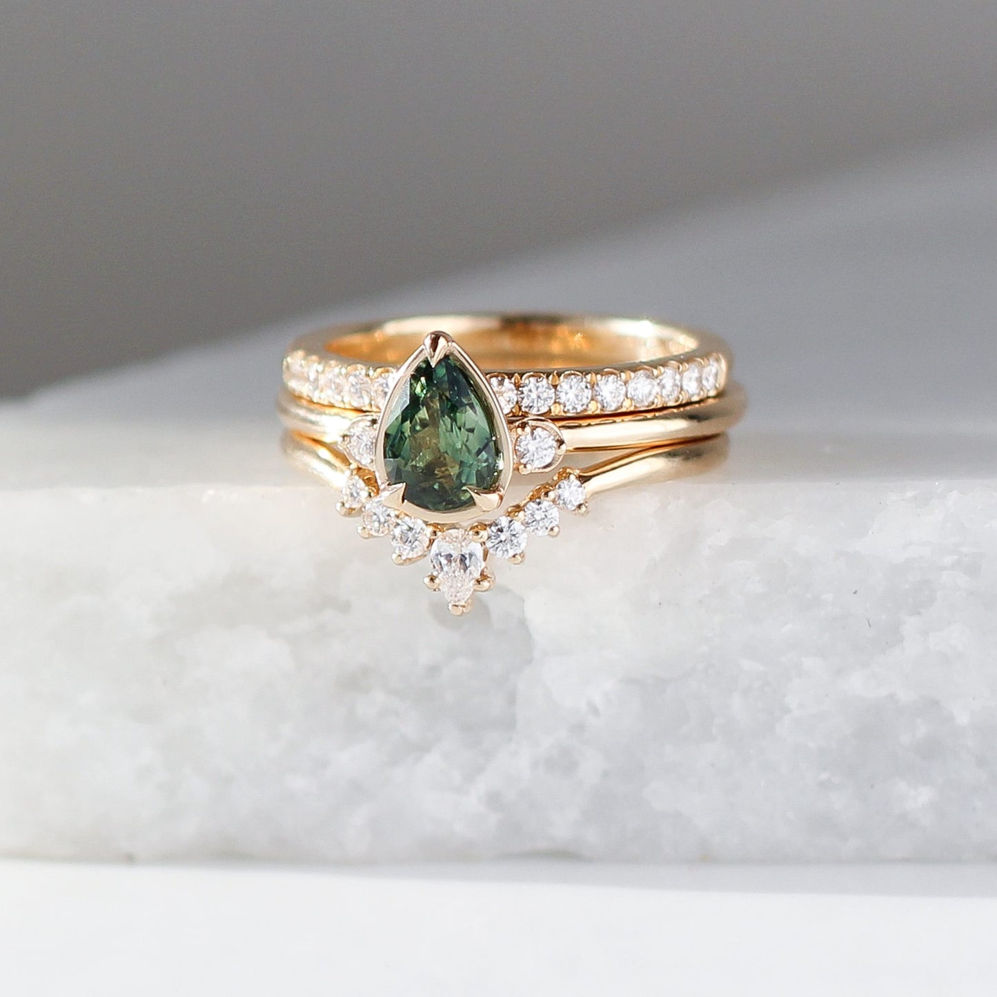 Green Pear Sapphire Engagement Ring