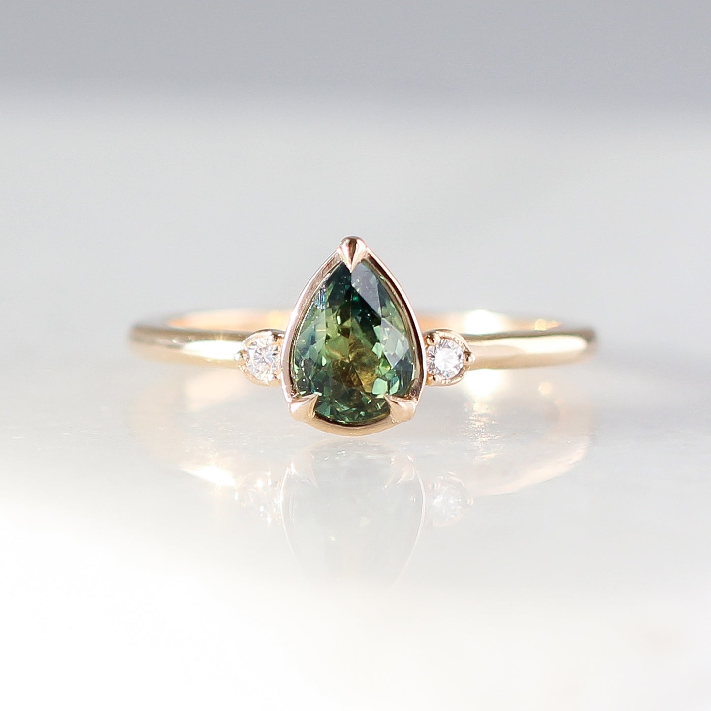 Green Pear Sapphire Engagement Ring