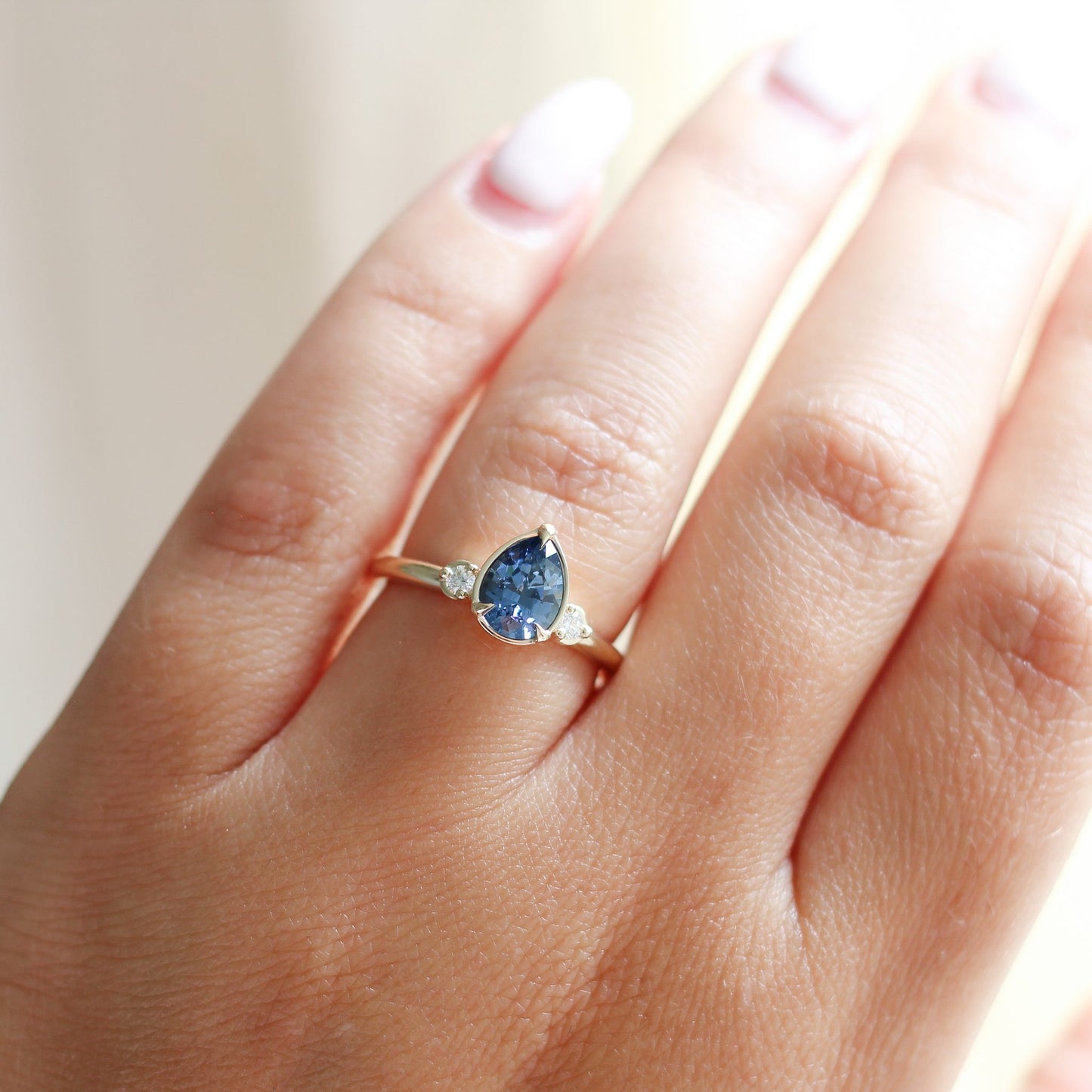 Lagoon - Blue Sapphire Pear Diamond Ring