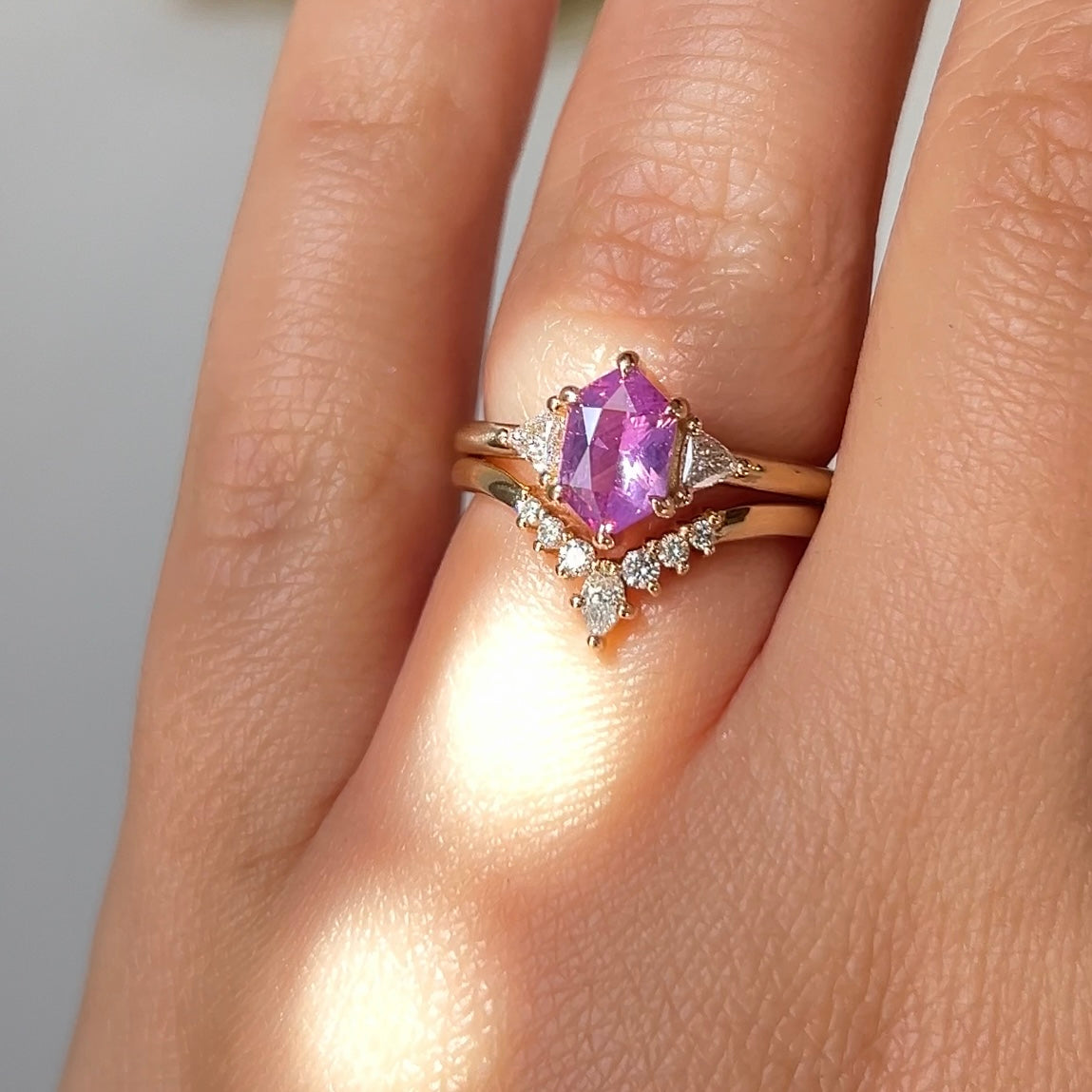 Pink Hexagon Sapphire Engagement Ring