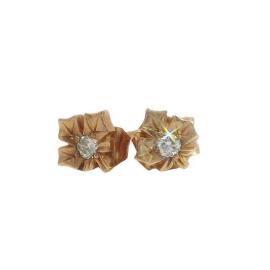 Rose Gold & Diamond Maple Leaf Studs