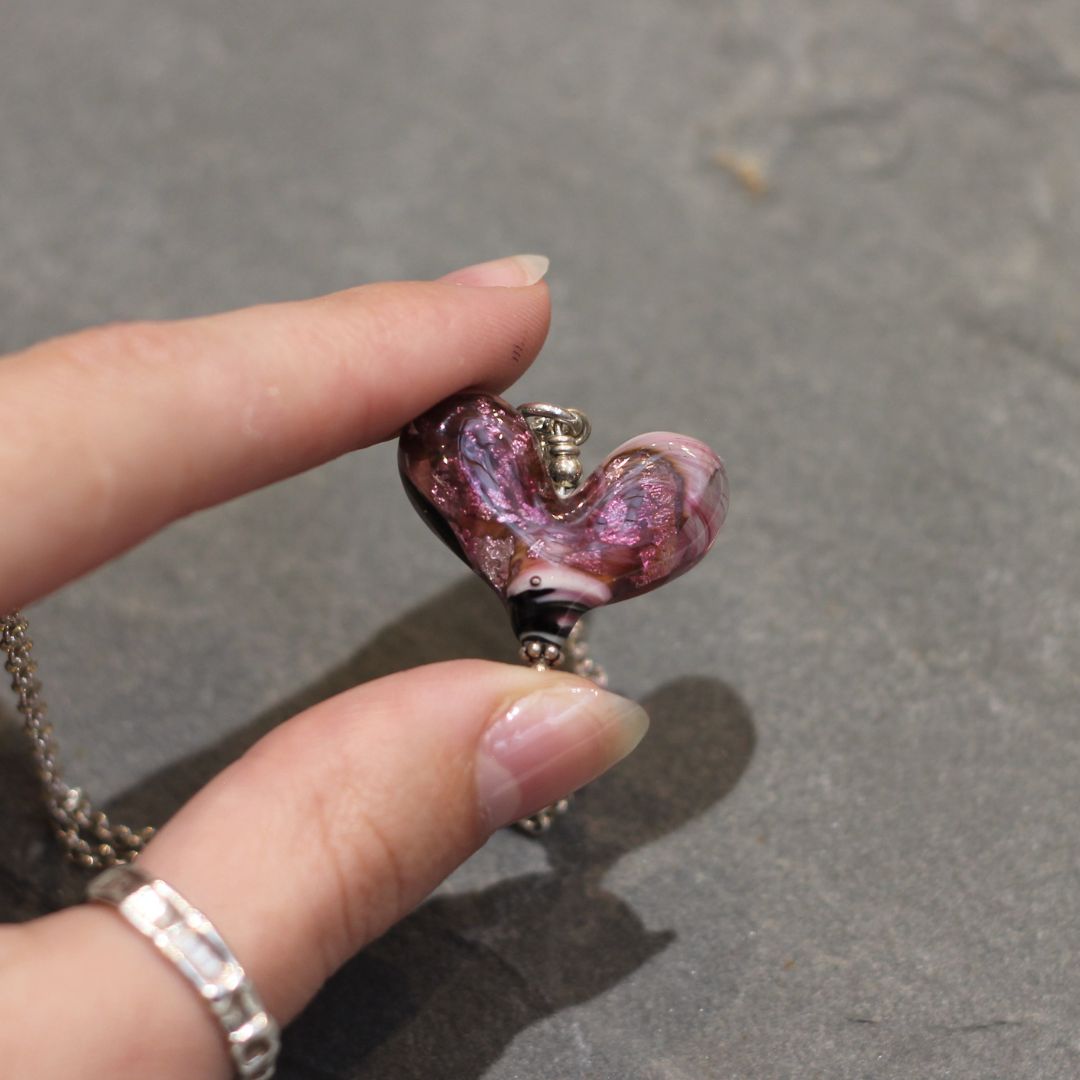 Handmade Medium Glass Heart Necklace