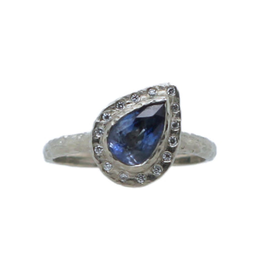 Round Brilliant Blue Sapphire Halo Solitaire Engagement Ring