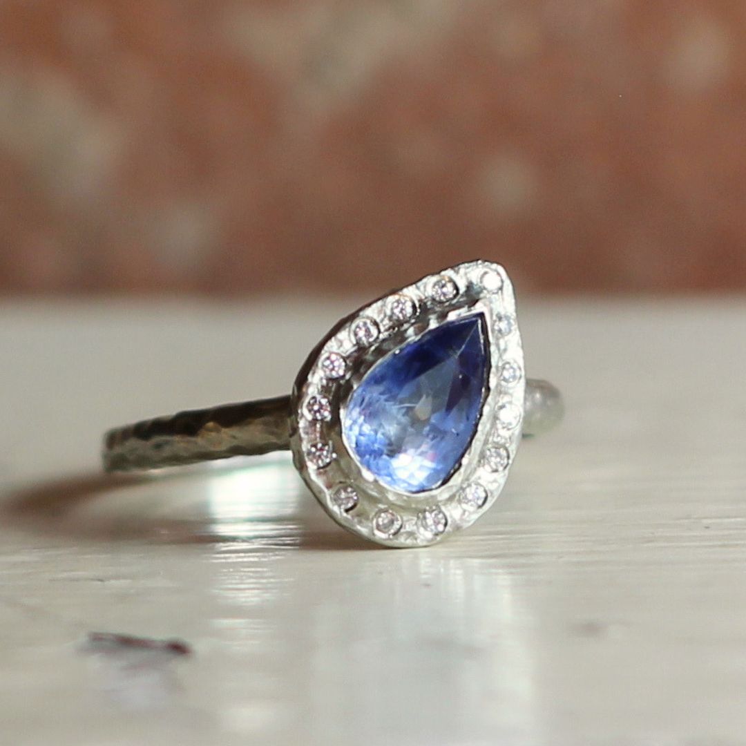 Round Brilliant Blue Sapphire Halo Solitaire Engagement Ring