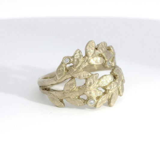 Golden Leaves Ring and Scattered Diamond Ring