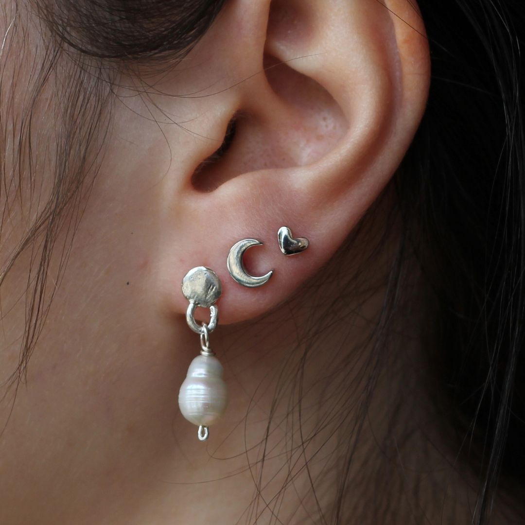 Silver Crescent Moon Studs