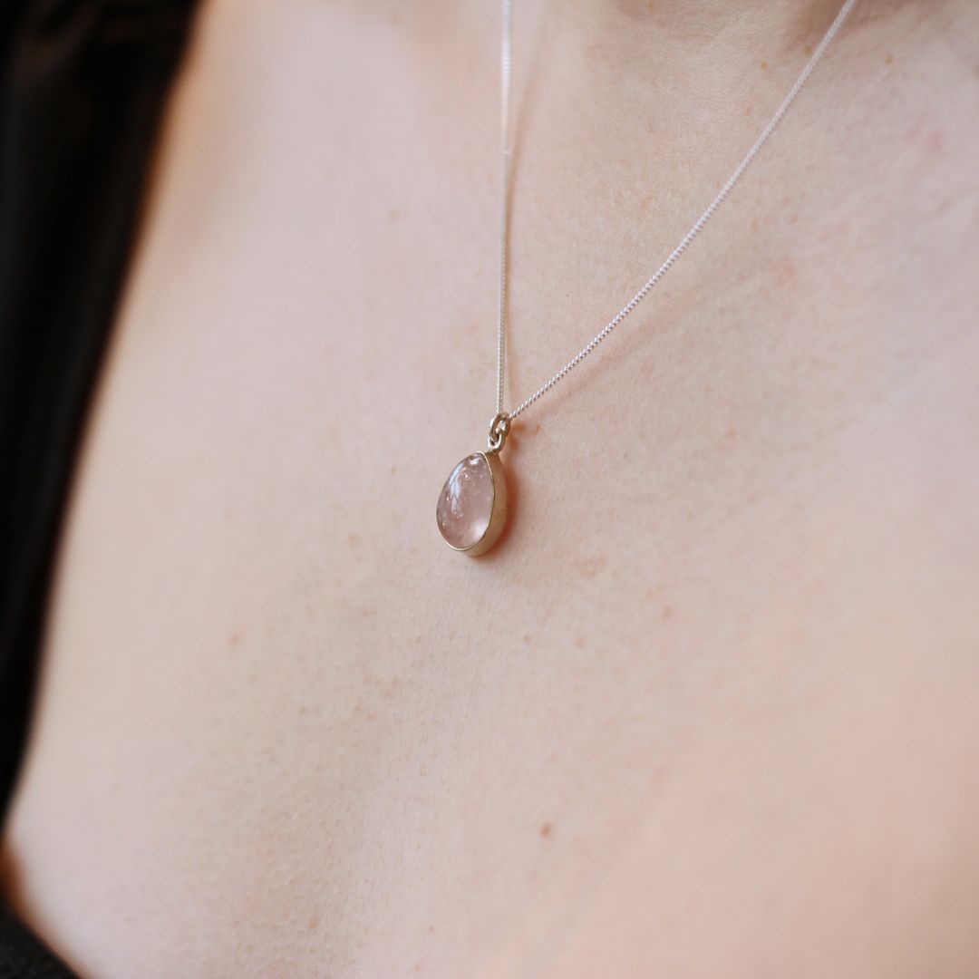 Pear Shaped Rose Quartz Necklace