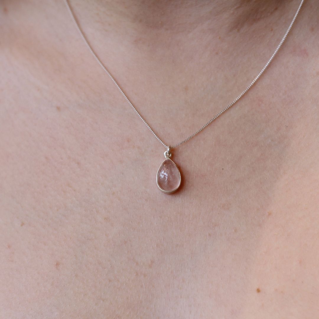 Pear Shaped Rose Quartz Necklace