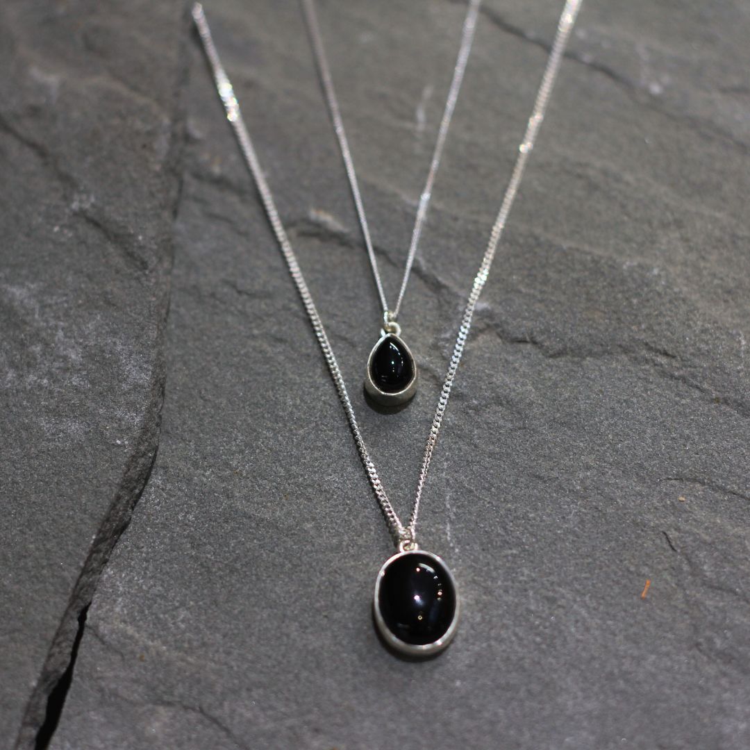 Small Pear Shaped Onyx Necklace