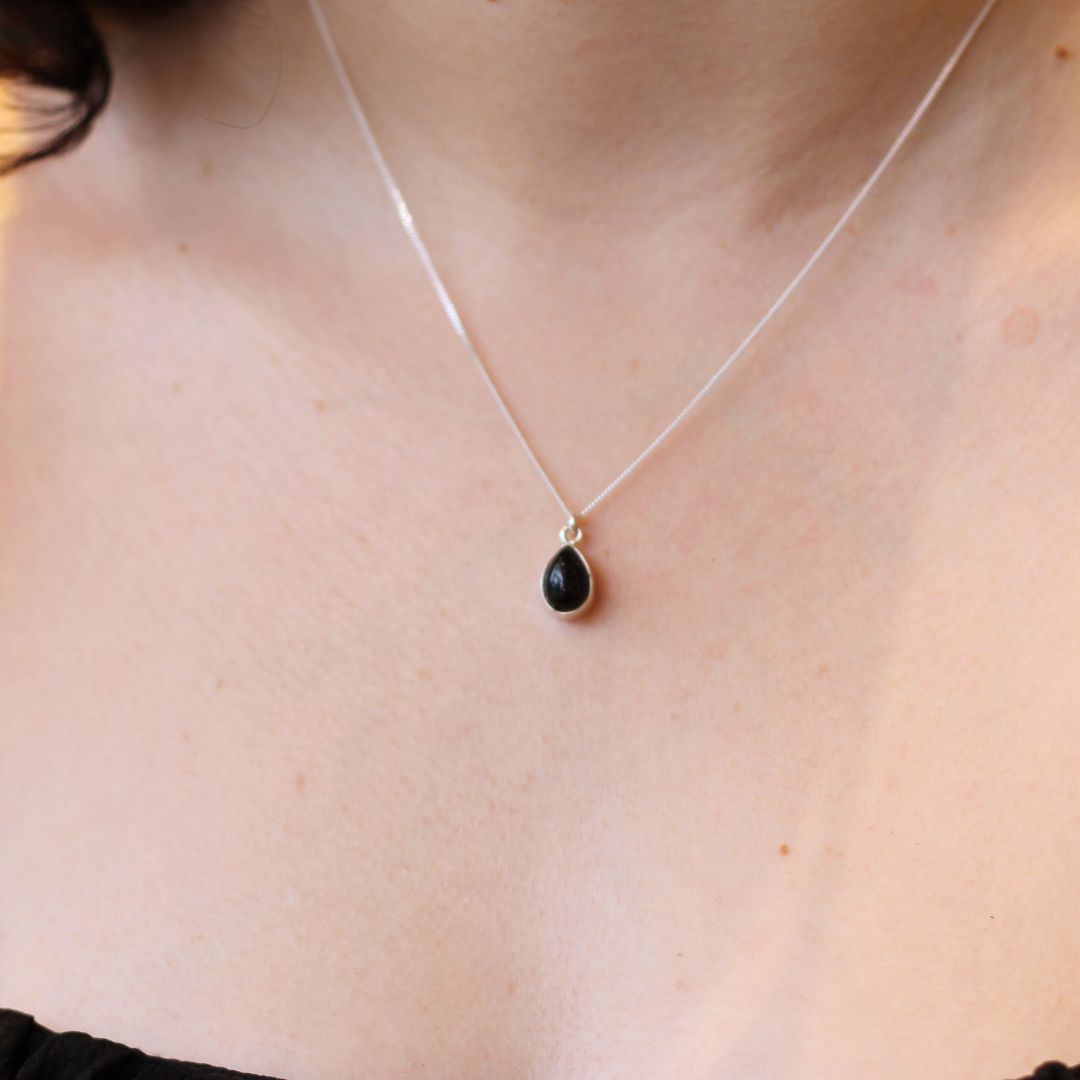 Small Pear Shaped Onyx Necklace