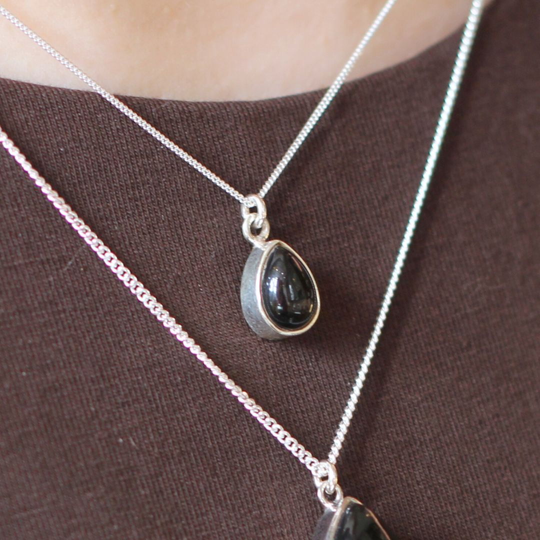 Small Pear Shaped Onyx Necklace