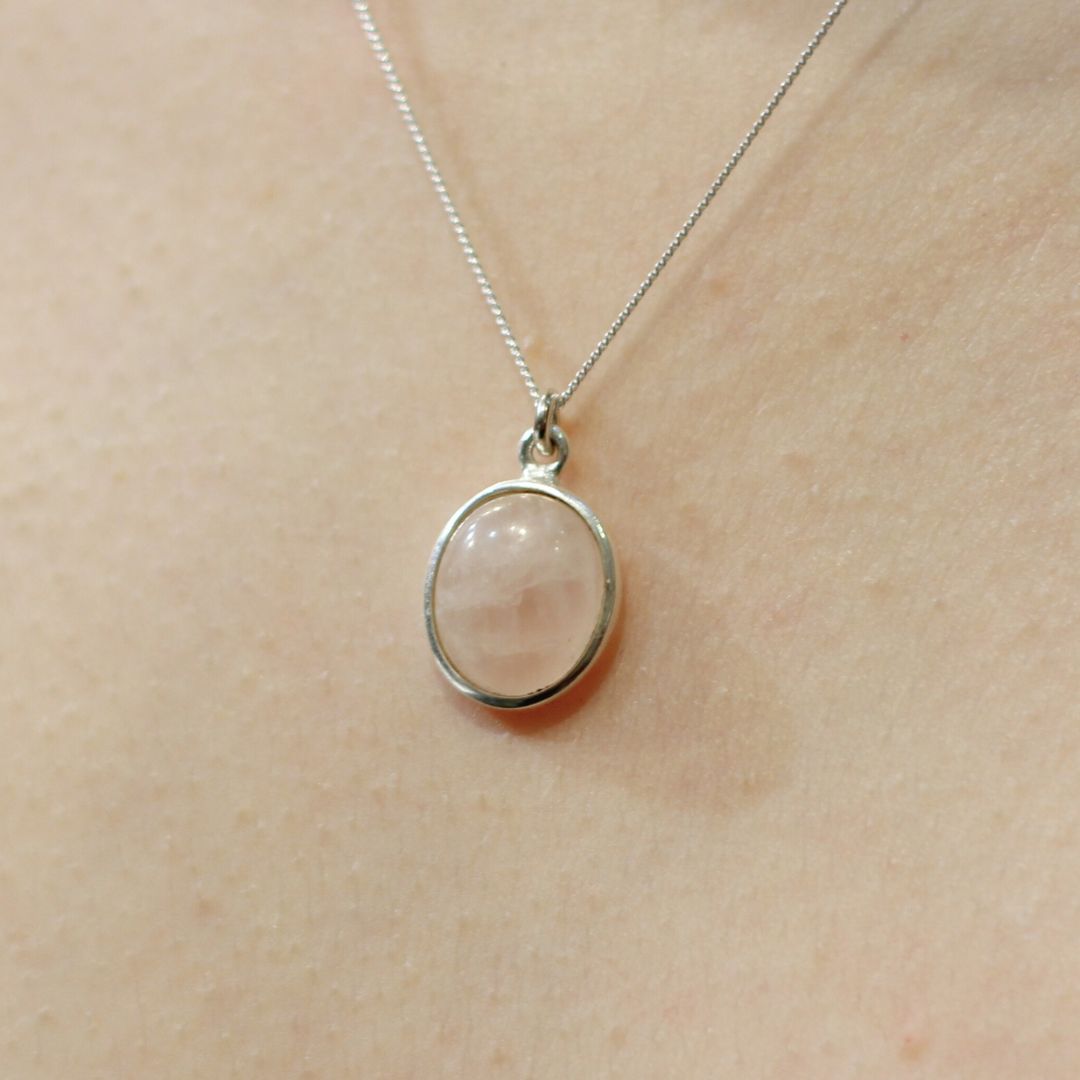 Bezel Oval Rose Quartz Necklace