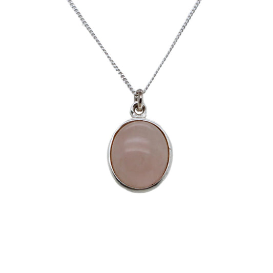 Bezel Oval Rose Quartz Necklace