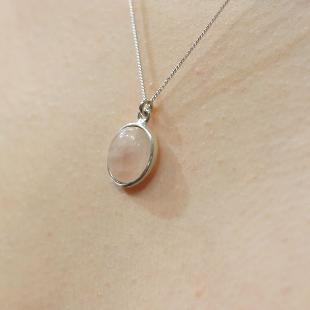 Bezel Oval Rose Quartz Necklace