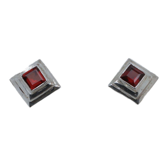 Square Bezel Garnet Studs