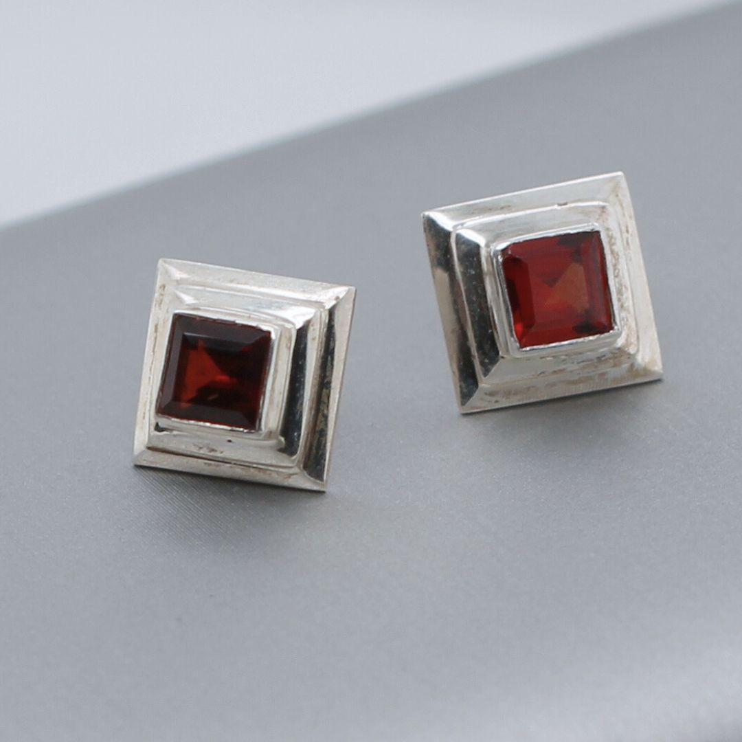 Square Bezel Garnet Studs