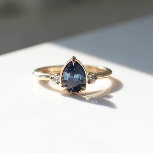 Lagoon - Blue Sapphire Pear Diamond Ring