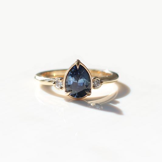 Lagoon - Blue Sapphire Pear Diamond Ring