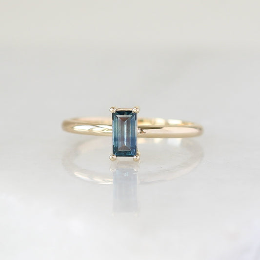 Teal Baguette Sapphire Engagement Ring