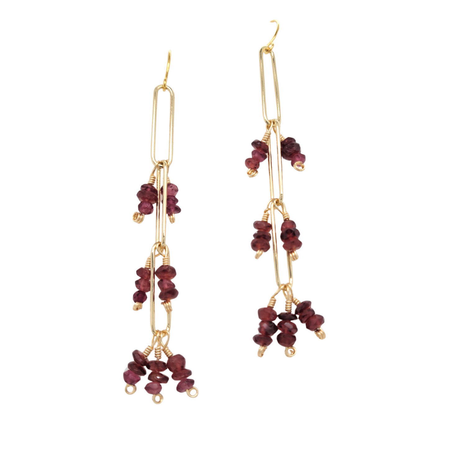 Garnet Paperclip Cluster Earrings