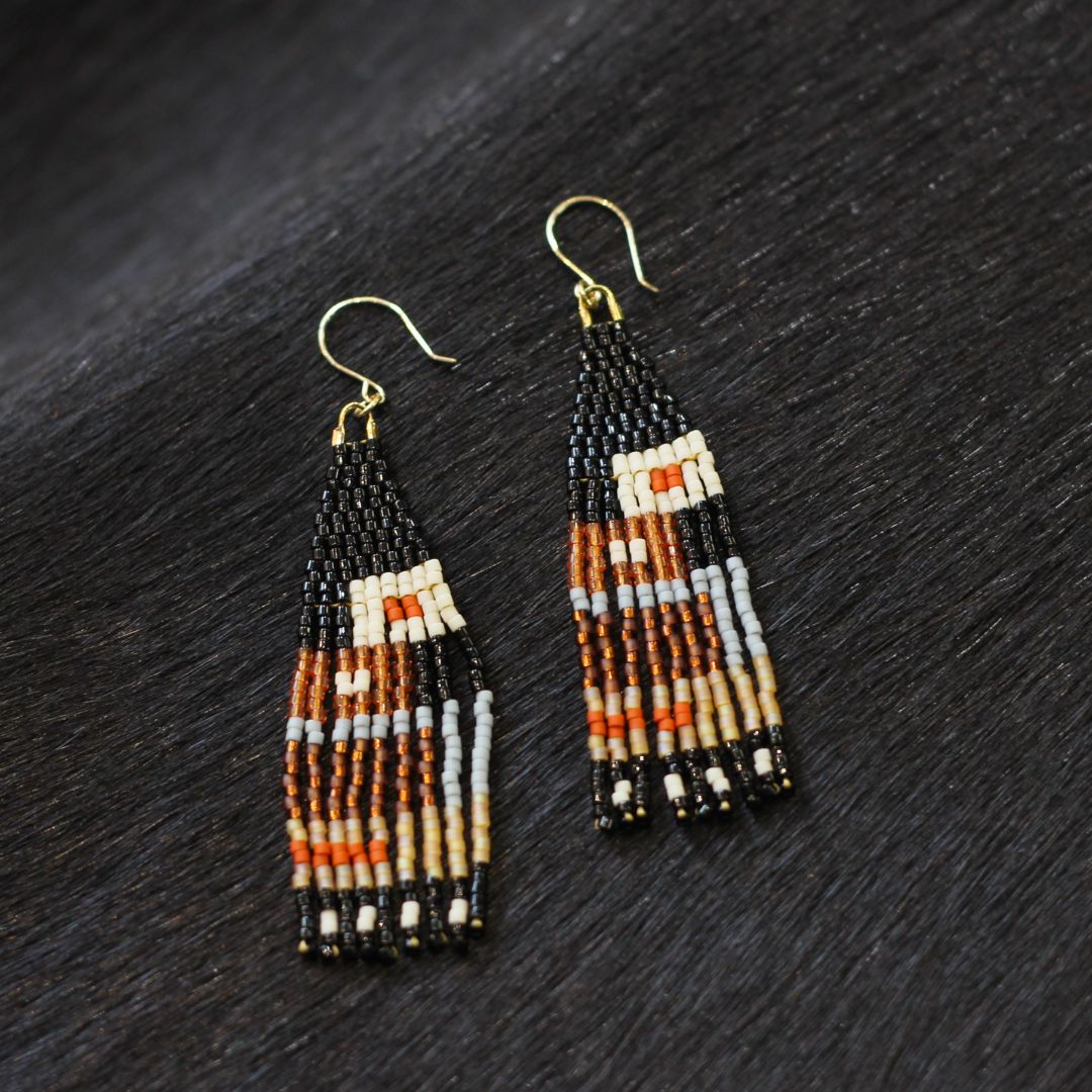 Black & Brown - Beaded Tassel Earrings