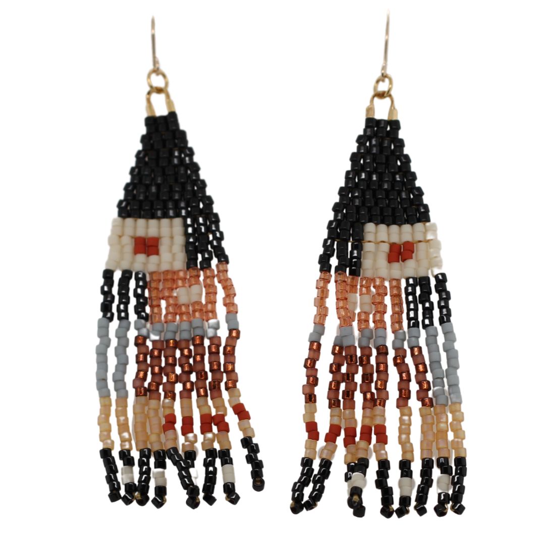 Black & Brown - Beaded Tassel Earrings