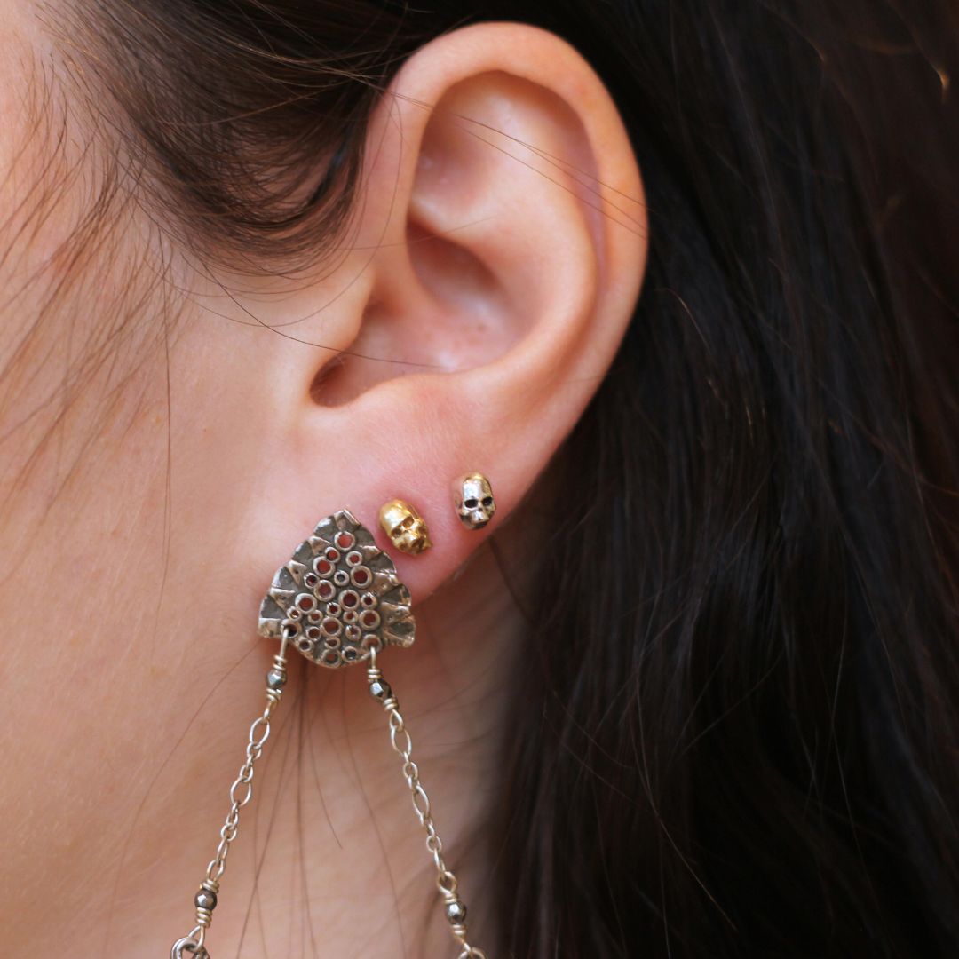 Carved Skull Earring Studs