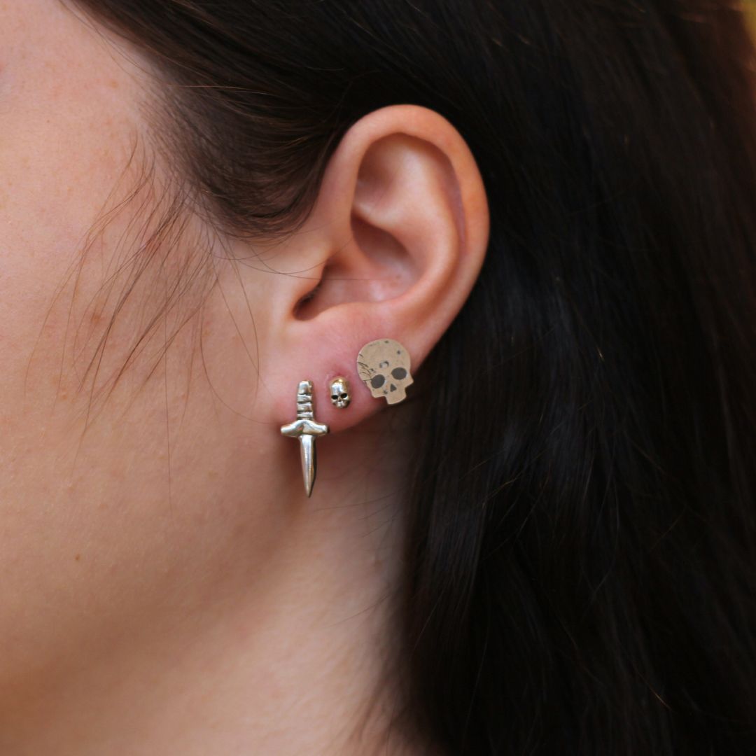 Carved Skull Earring Studs