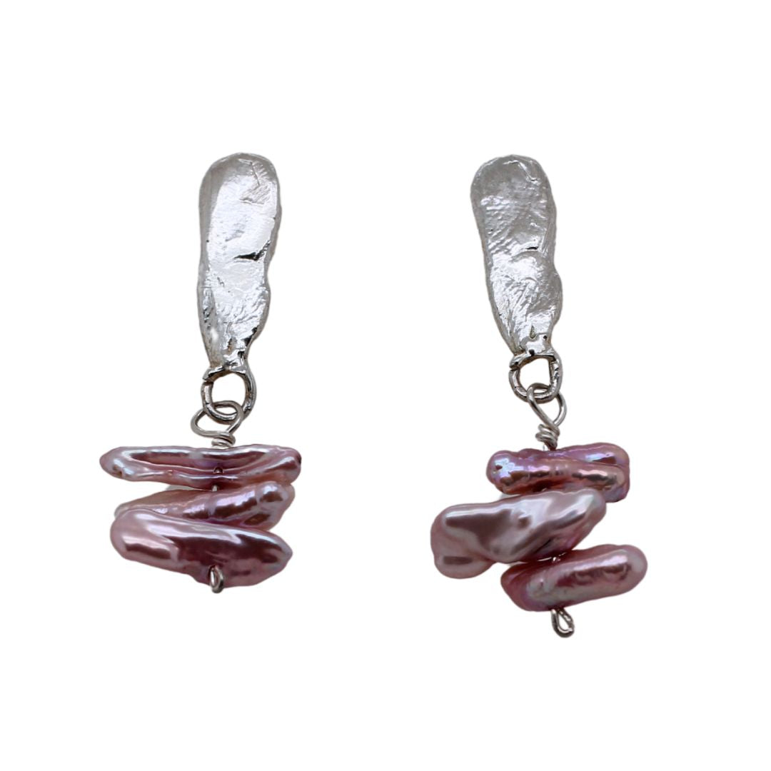 Freshwater Pink Pearl Cluster Drop Earrings