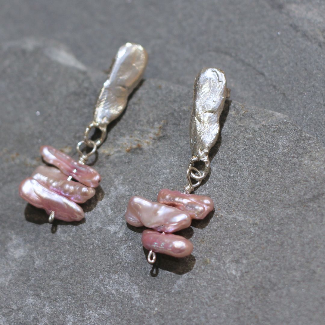 Freshwater Pink Pearl Cluster Drop Earrings