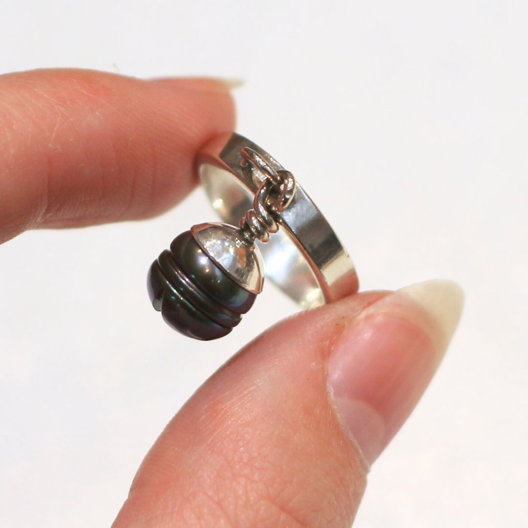 Black Pearl Charm Ring