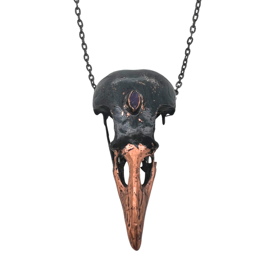 Amethyst Crow Skull Necklace