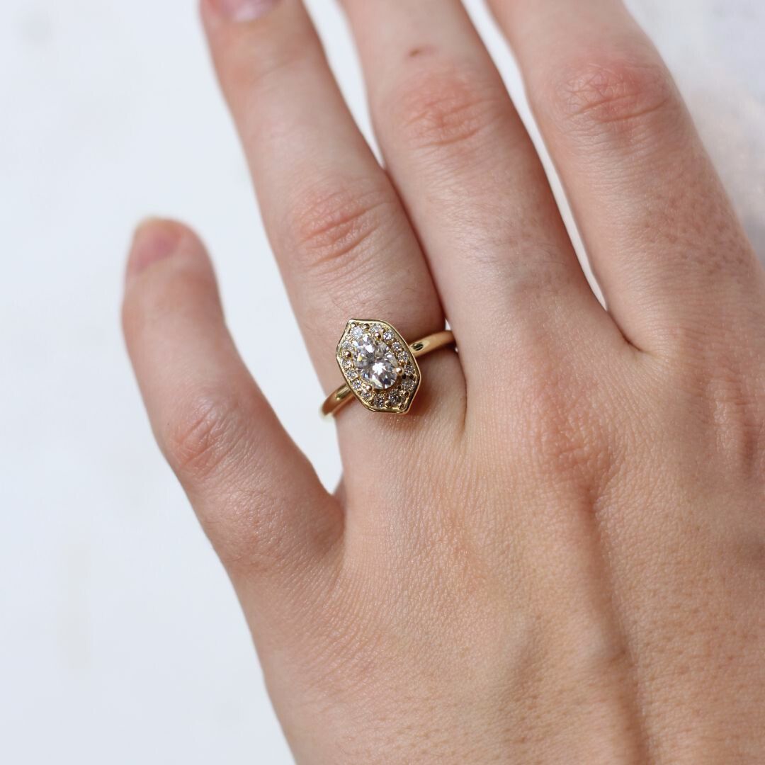 Oval Moissanite Halo Engagement Ring