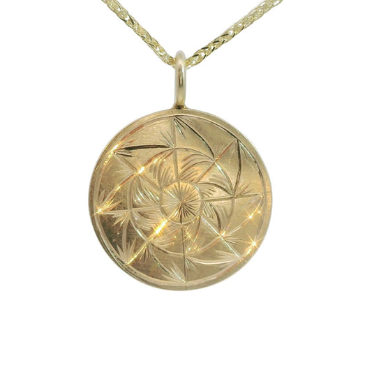 Large Mandala - Hand-Enagraved Gold Coin Necklace