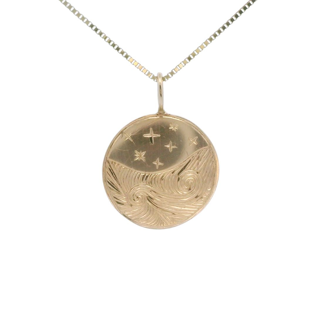 Starry Night - Hand-Enagraved Gold Coin Necklace