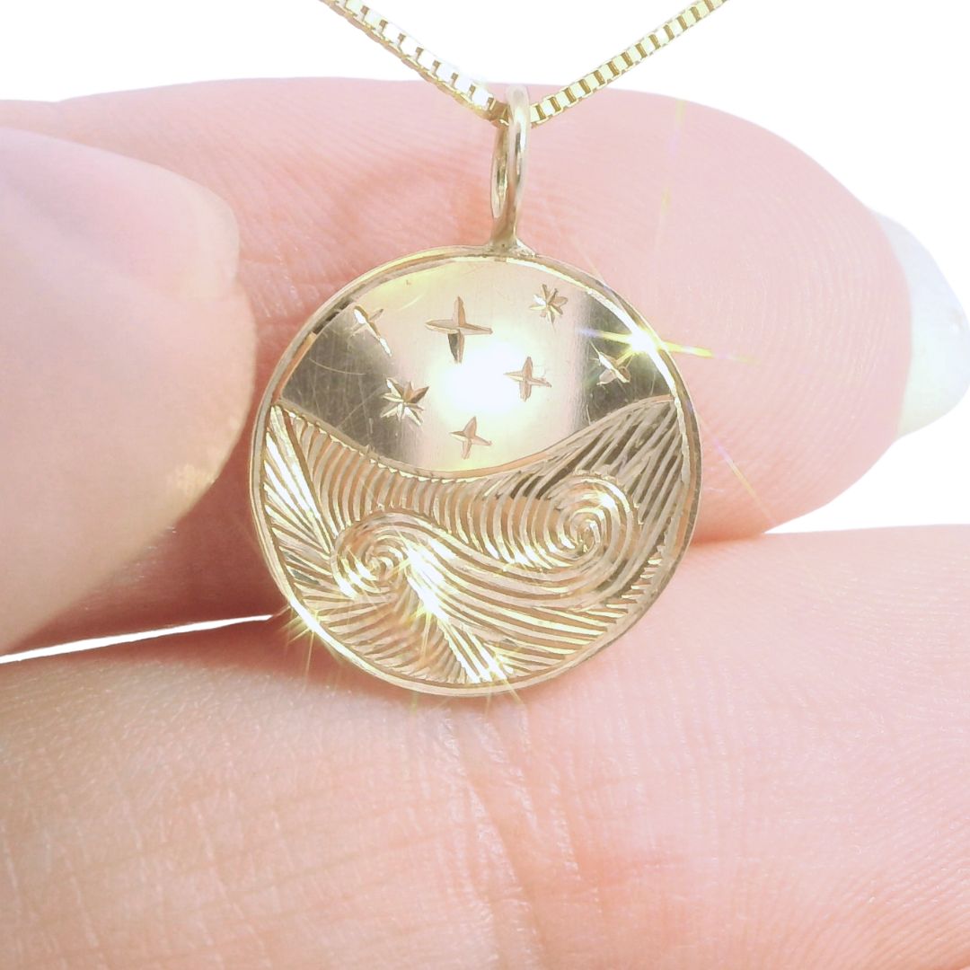 Starry Night - Hand-Enagraved Gold Coin Necklace