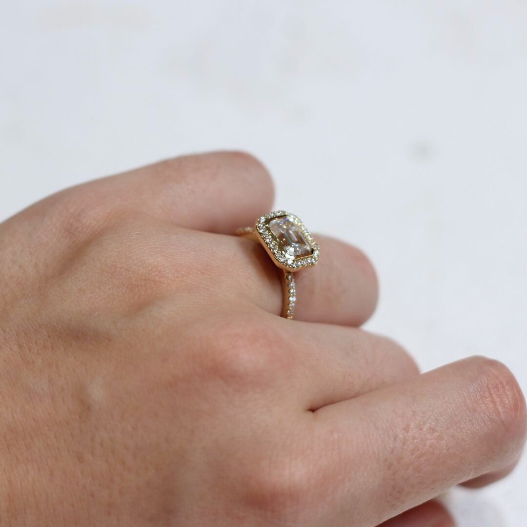 Moissanite East-West Solitaire Engagement Ring