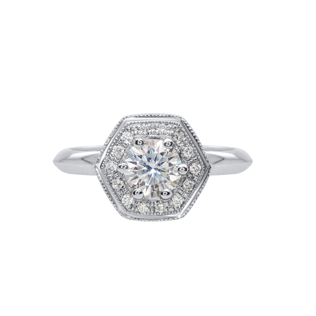 Hexagon Halo Moissanite Engagement Ring