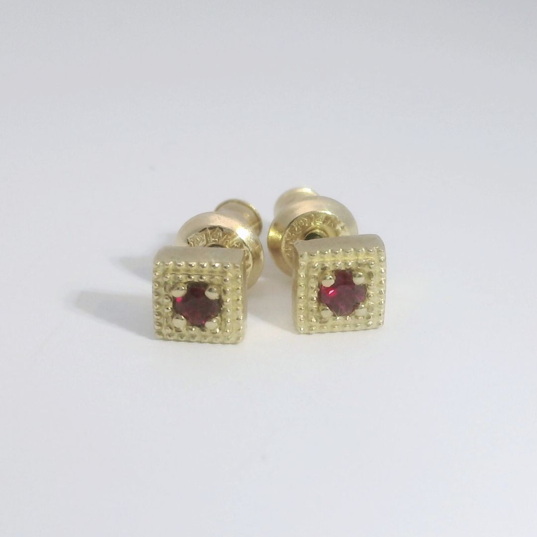 Yellow Gold Ruby Studs