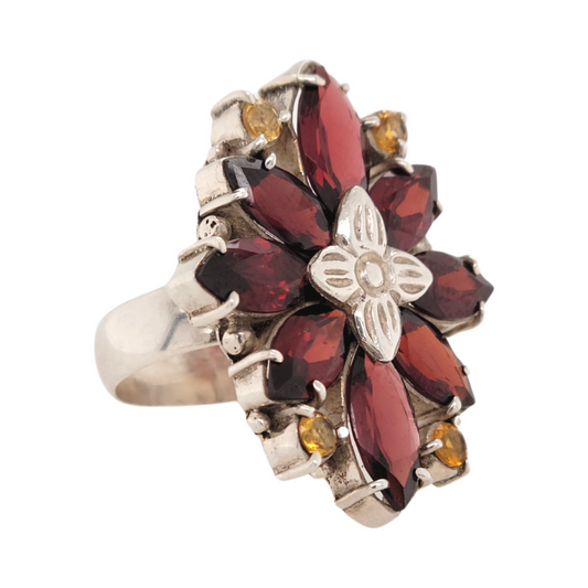 Garnet and Citrine flower ring