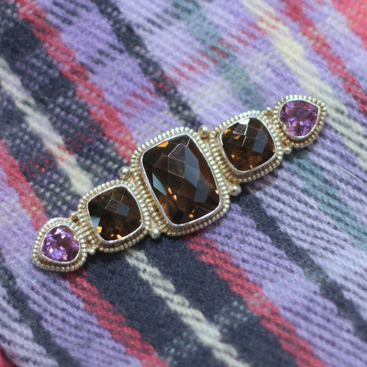 Large Silver Gemstone Brooch