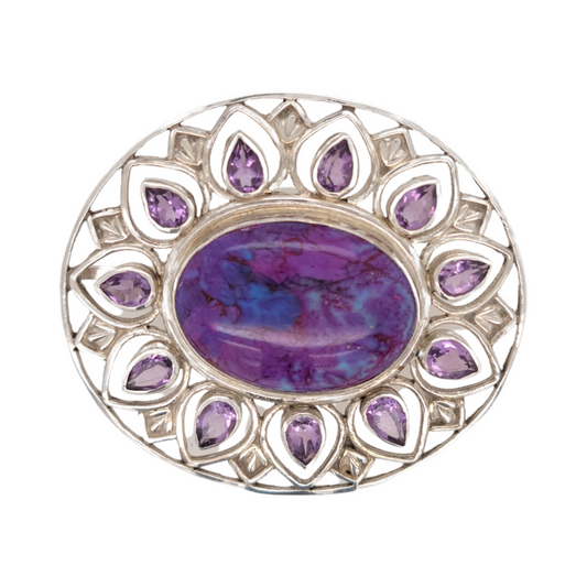 Amethyst and Purple Turquoise Brooch