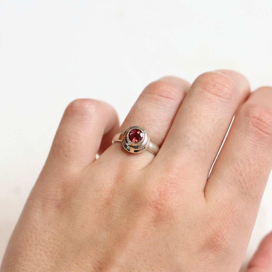 Pink Tourmaline Round Ring