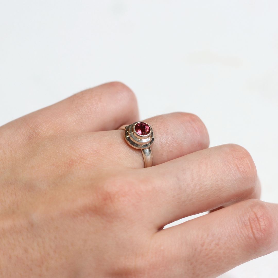 Pink Tourmaline Round Ring