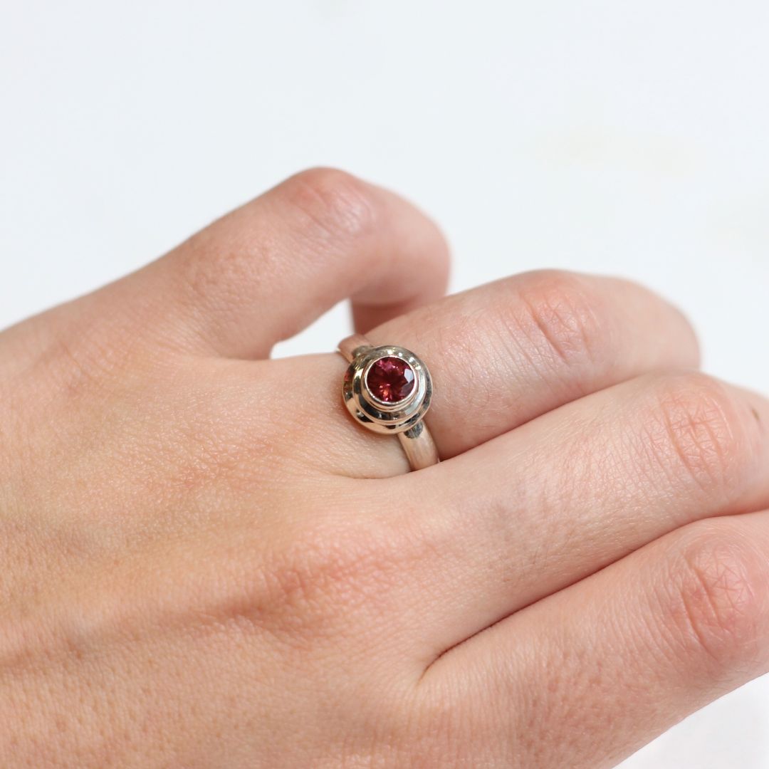 Pink Tourmaline Round Ring