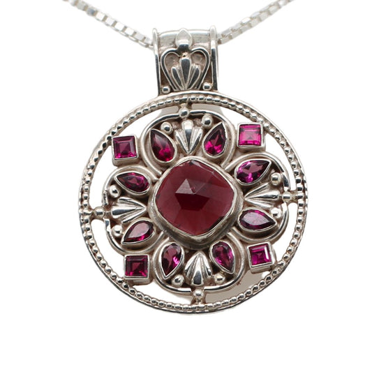 Garnet Mandala Pendant Necklace