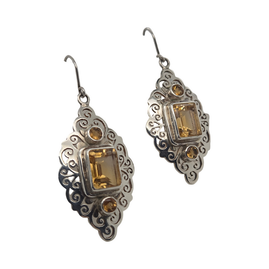 Rectangular Ornate Citrine Earrings