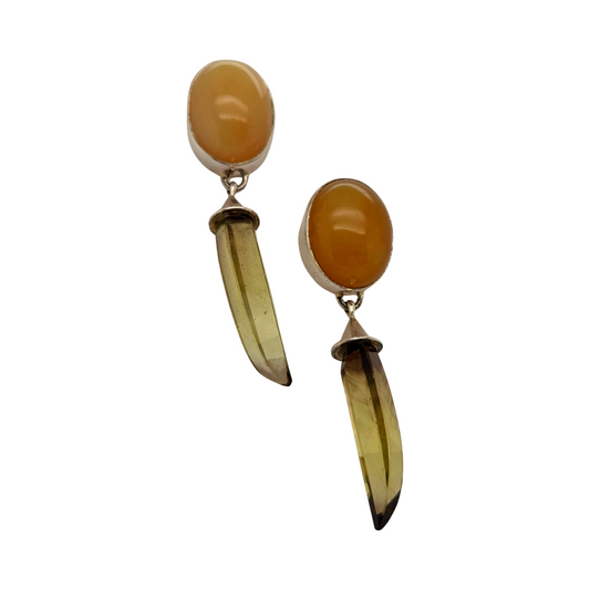 Yellow Opal and Quartz Earrings