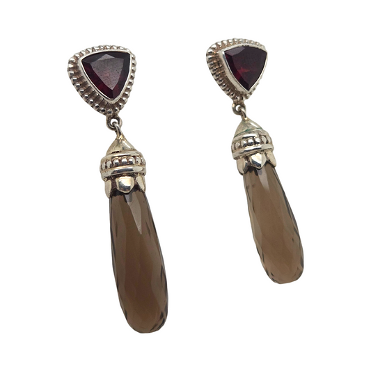 Garnet and Smoky Quartz Earrings