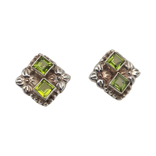 Small Square Peridot Studs